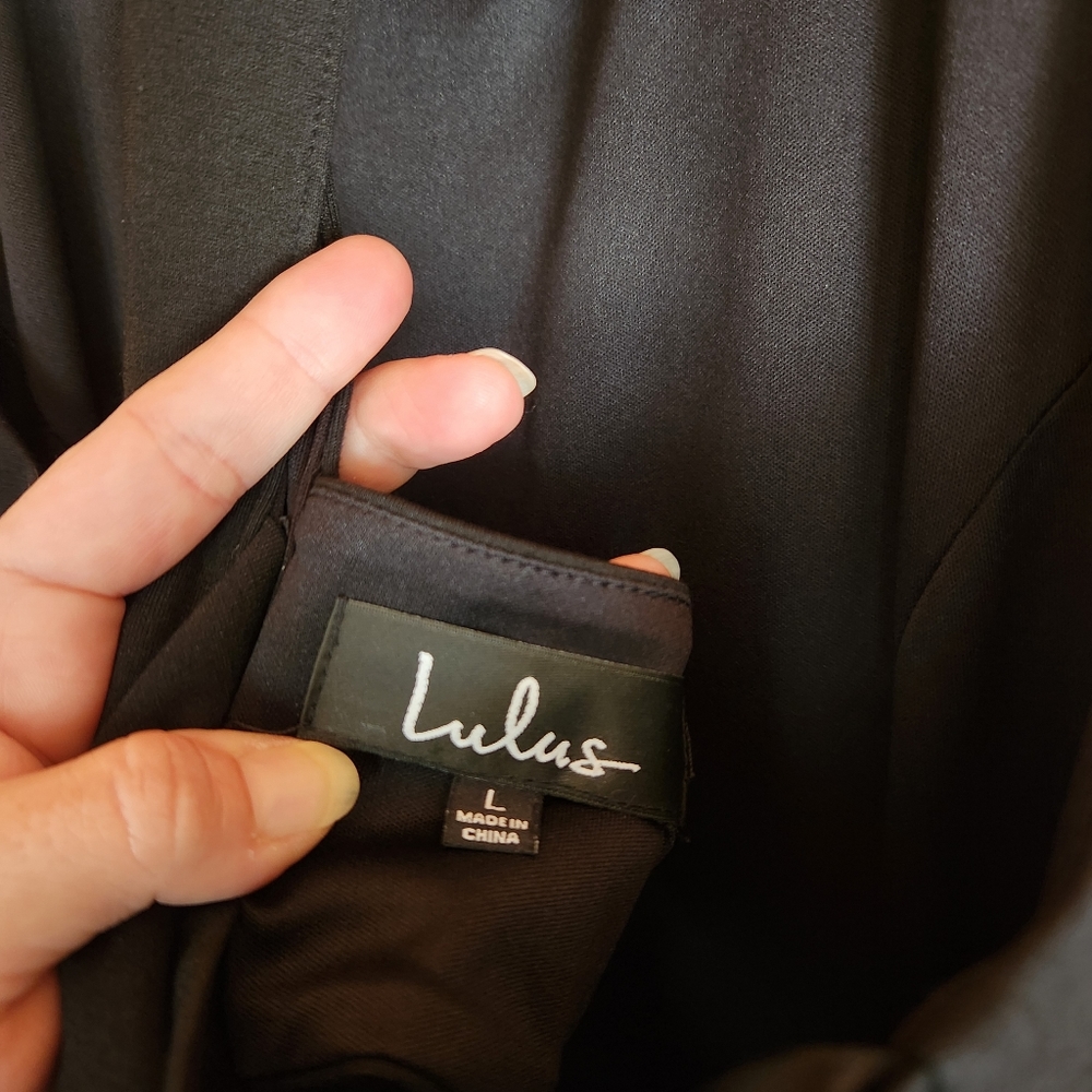 Lulus 💜‎ Black Cutout and About Black Skater Dress Stretch Fit & Flare Pleats L - Picture 6 of 10